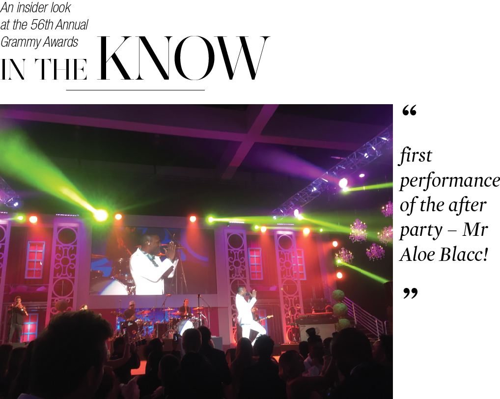 Musical artist Aloe Blacc performing at the 56th Annual Grammy Awards after-party
