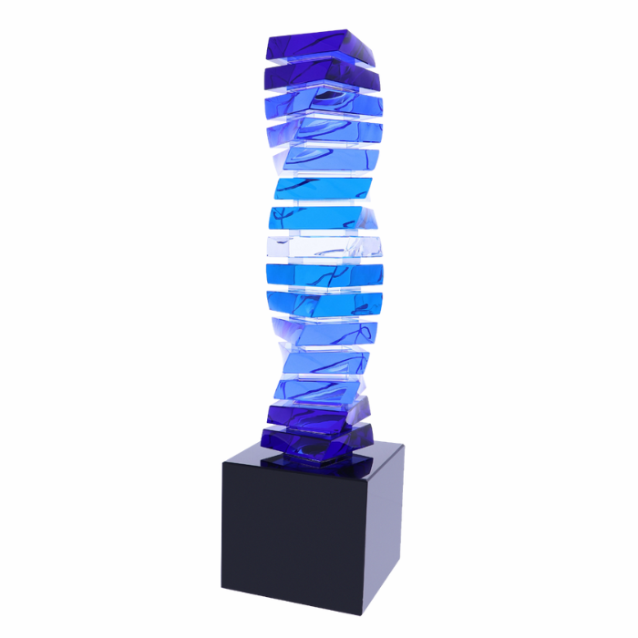 Blue Crystal Twist award with hues of blue imbued within