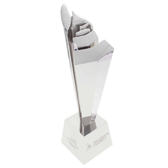 Extruded metal column with sheared relief of the famed Grammy gramophone. Crafted by Society Awards for The Recording Academy