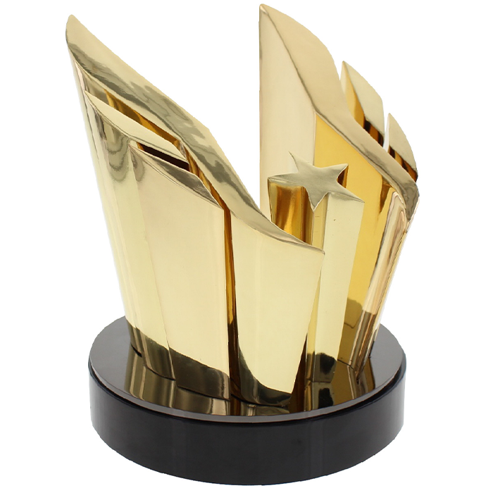 Luxury Award Crafted from Gold-Plated Zinc Components Assembled on a Black Crystal Base