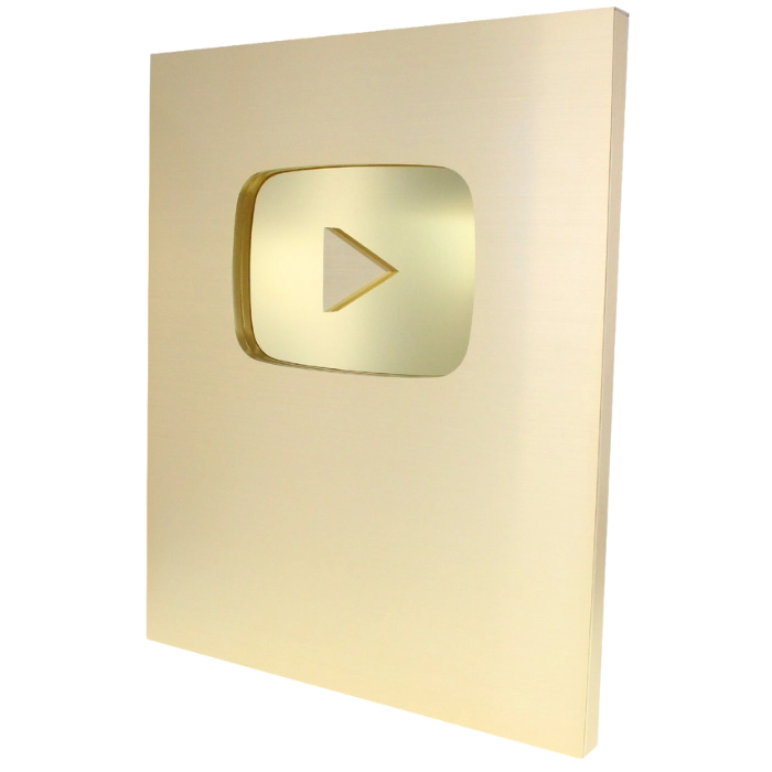 Gold YouTube Creator Award Play Button Plaque 1 Million Subscribers