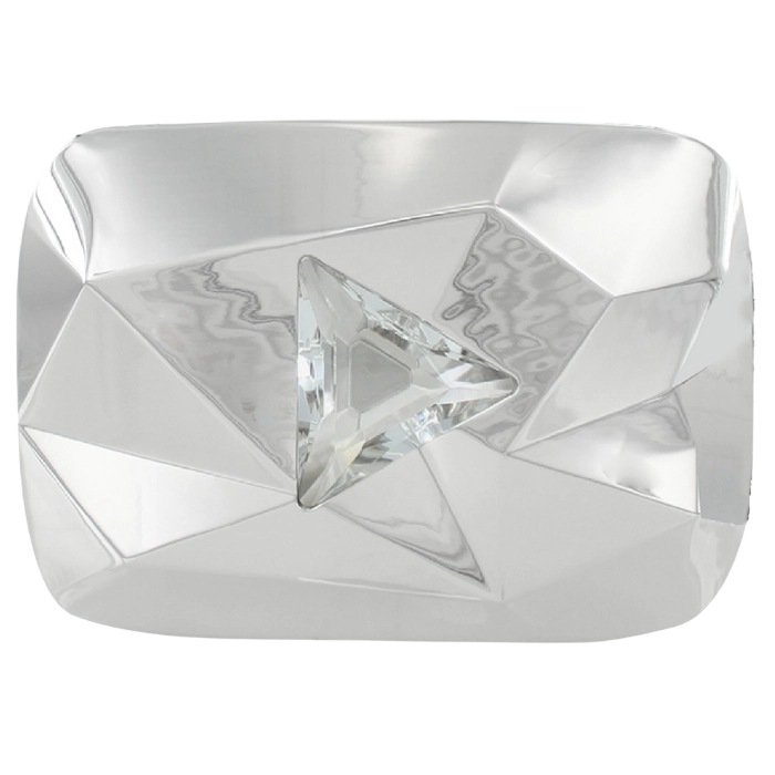 YouTube Diamond Creator Award Play Button 10 Million Subscribers, made of polished aluminum with a central optic crystal play button logo