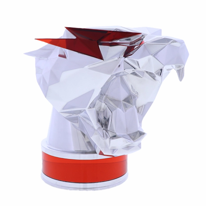 MrBeast 200 million subscriber custom award is made of machined aluminum with red acrylic accents to create MrBeast's logo