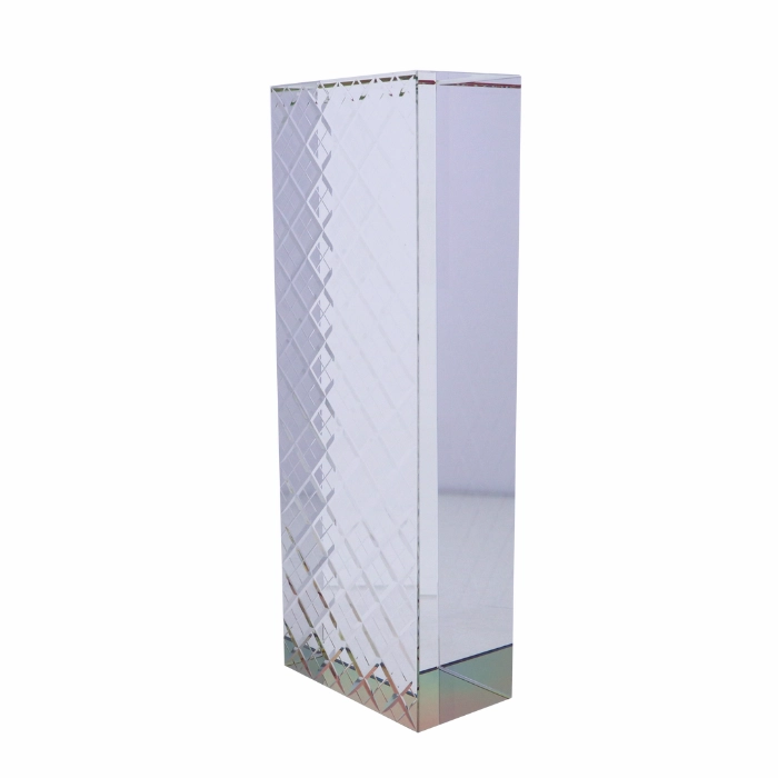 Estate Crystal 1 Block Award Trophy with hand carved crystal designs and dichroic effects