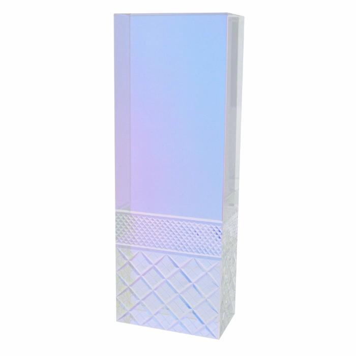 Manor Crystal 1 Block Award Trophy with hand carved crystal designs and dichroic effects