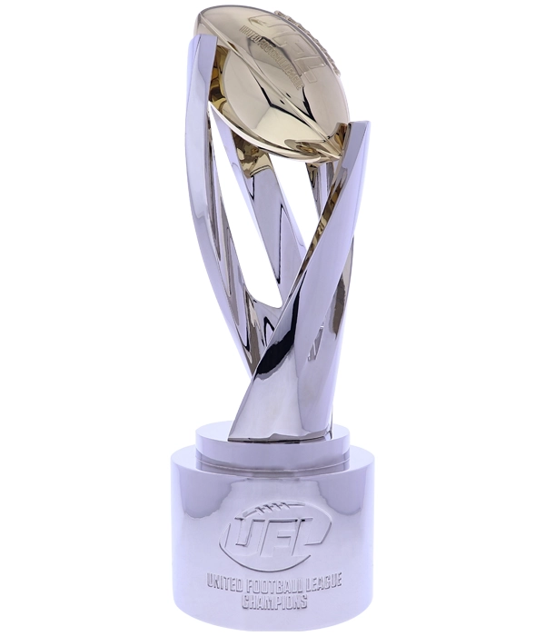 The 2026 UFL Championship trophy. Custom Football trophy created by Society Awards