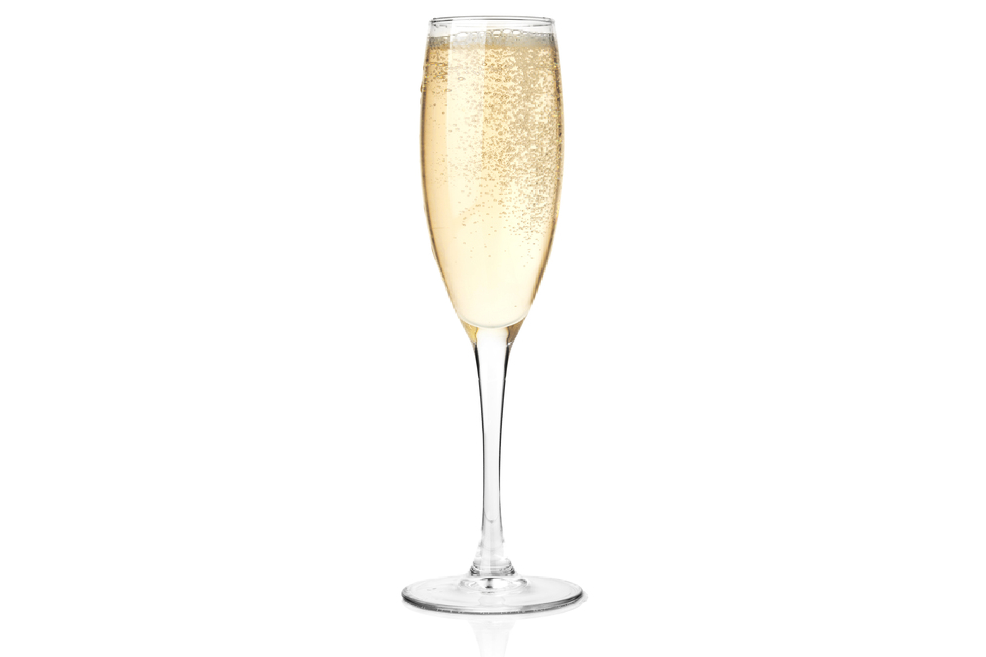 A flute of champagne on a white background