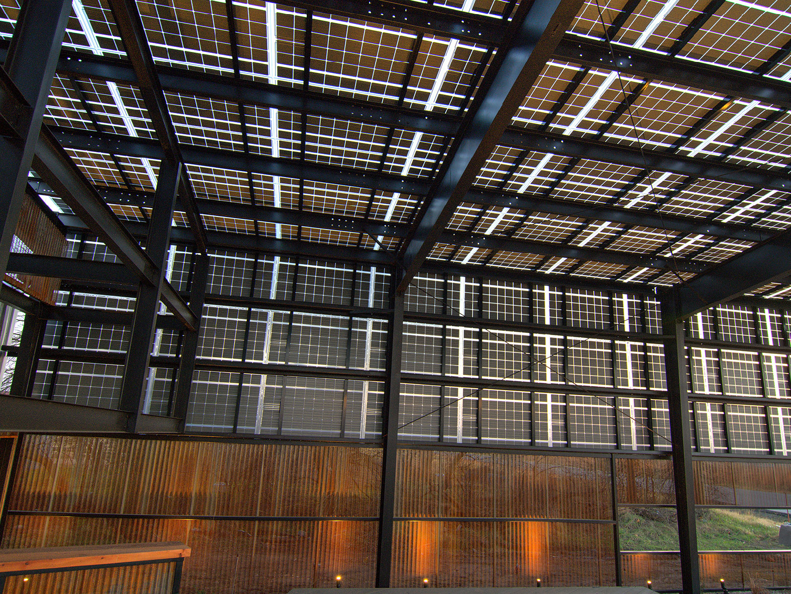 solar canopy that fully powers our production facility