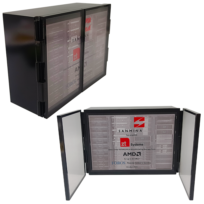 Deal Toy data base server design to celebrate the acquisition of zt systems data center infrasturcture manufacturing business by Sanmina. Financial Tombstones by Society Awards Finance Group