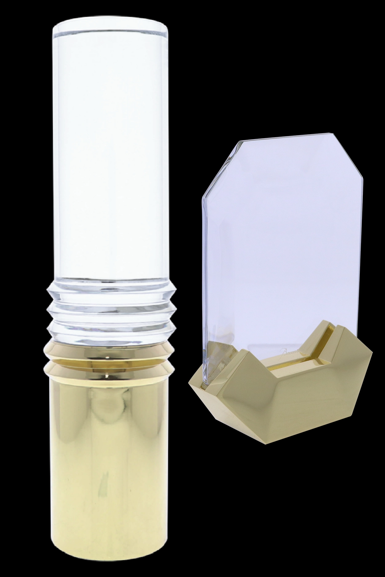 Baccarat Cylinder and Baccarat Octagon trophies made by the collaboration between Baccarat Crystal and Society Awards