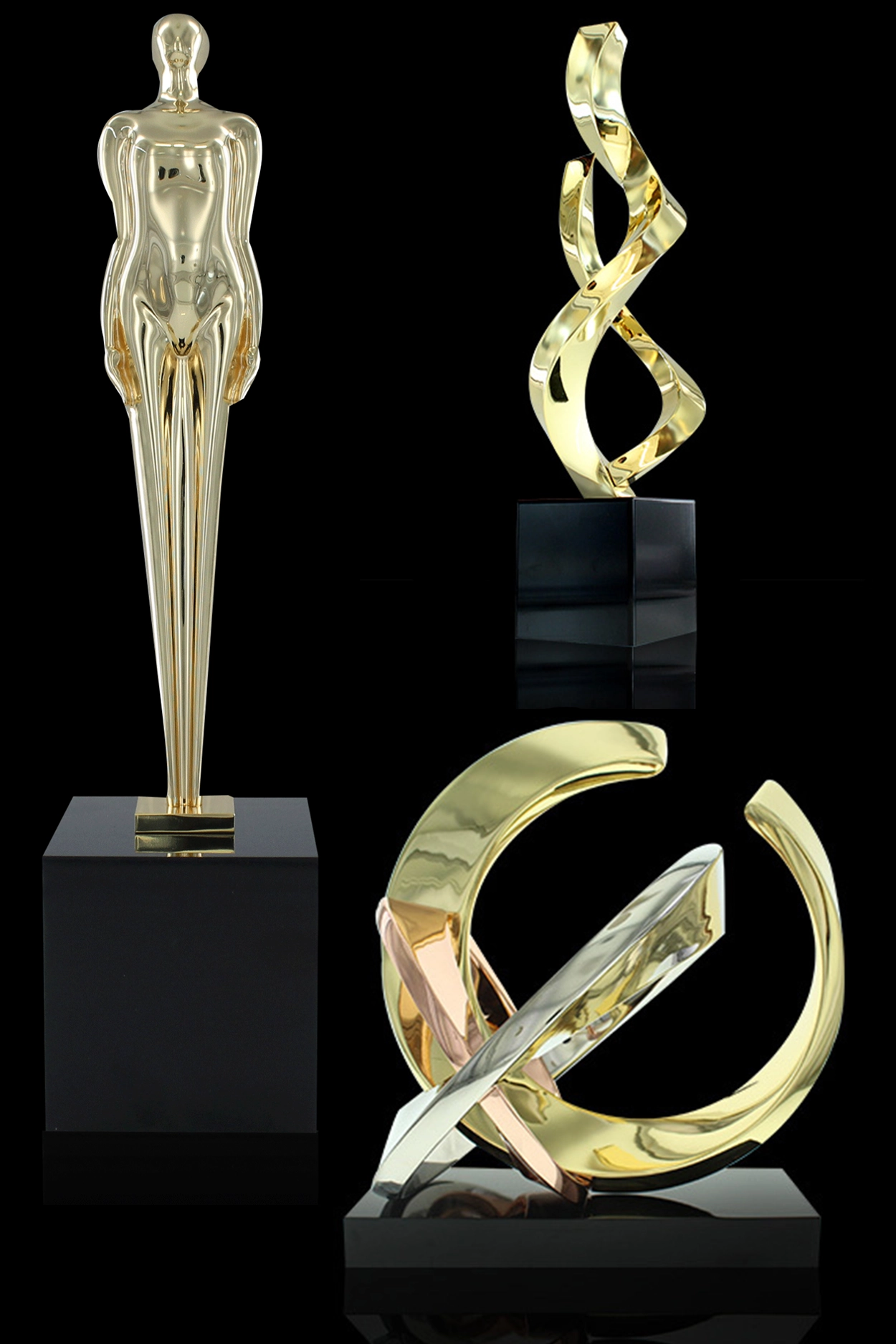 The Society Awards Limited Edition collection the Gold Figure I award, the Gold Ribbon award, and the Gold, Silver, and Bronze Rings Award