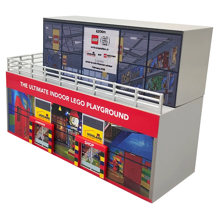 custom deal toy and financial tombstone by Society Awards Finance Group for Legoland deal