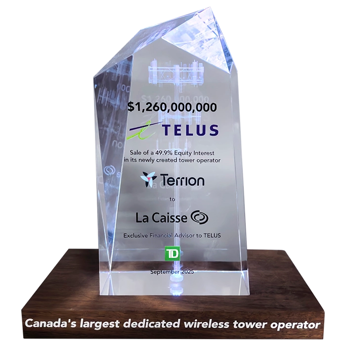Custom Deal Toy and Financial Tombstone by Society Awards Finance Group for two large corporate purchases