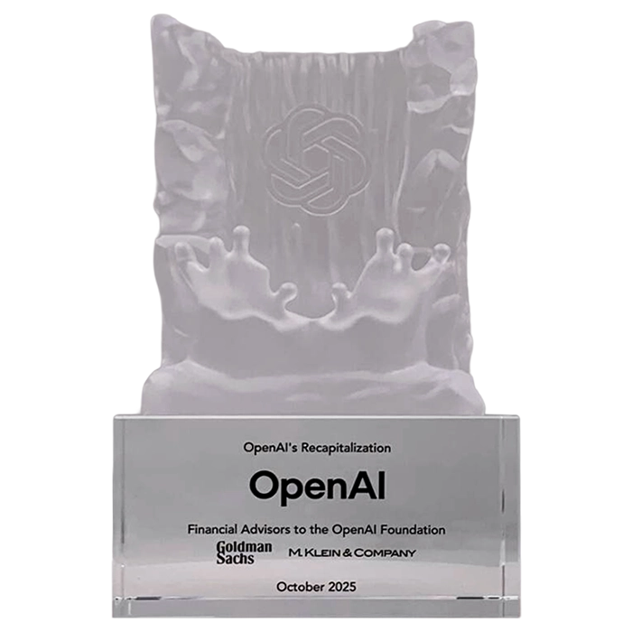 Custom Deal Toy and Financial Tombstone celebrating OpenAI recapitalization