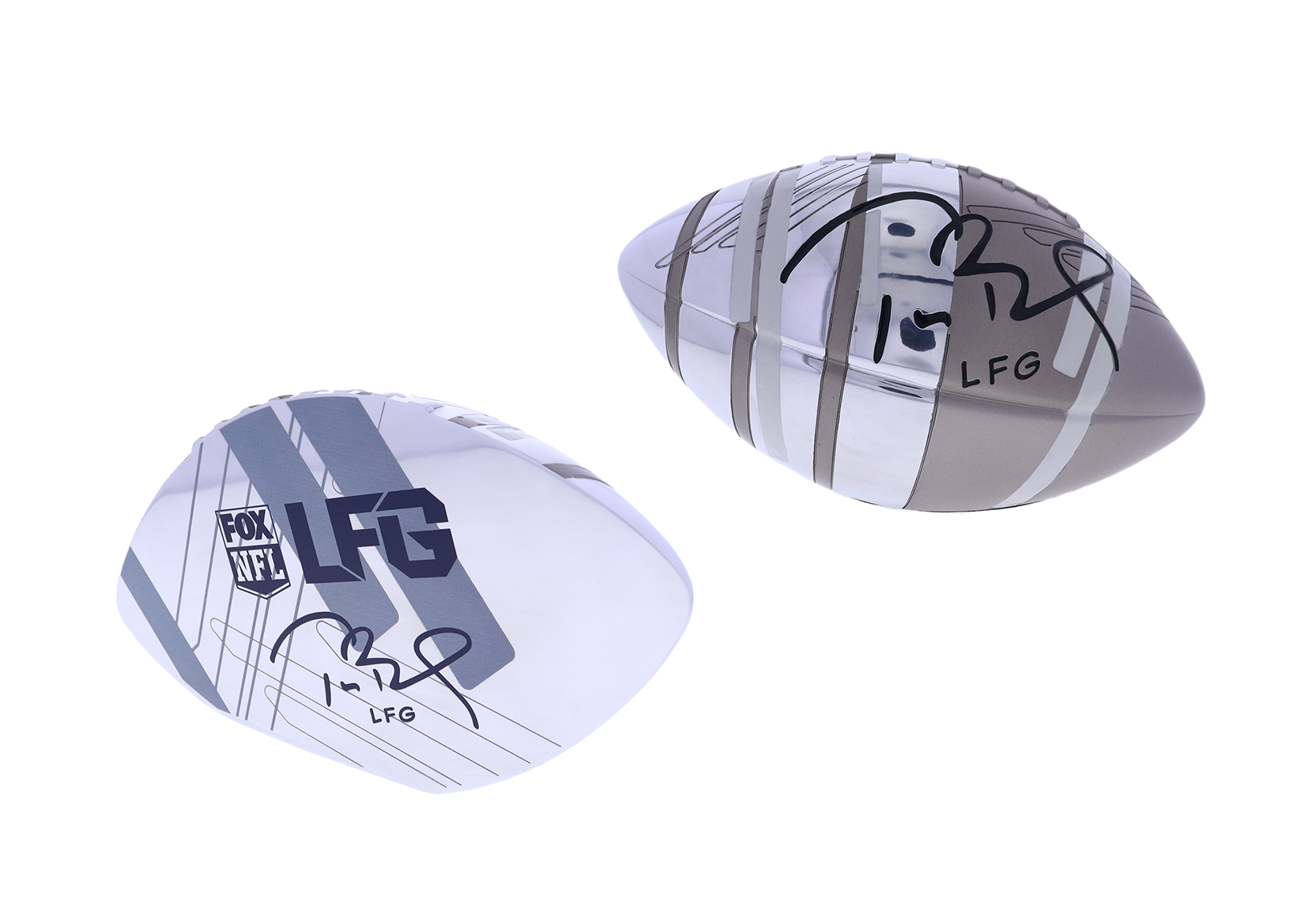 Tom Brady LFG Award Silver football trophy with Tom Brady