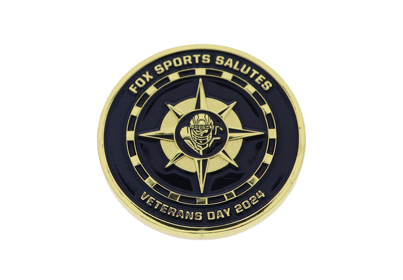 Custom black sports coin with gold compass detailing | Society Awards