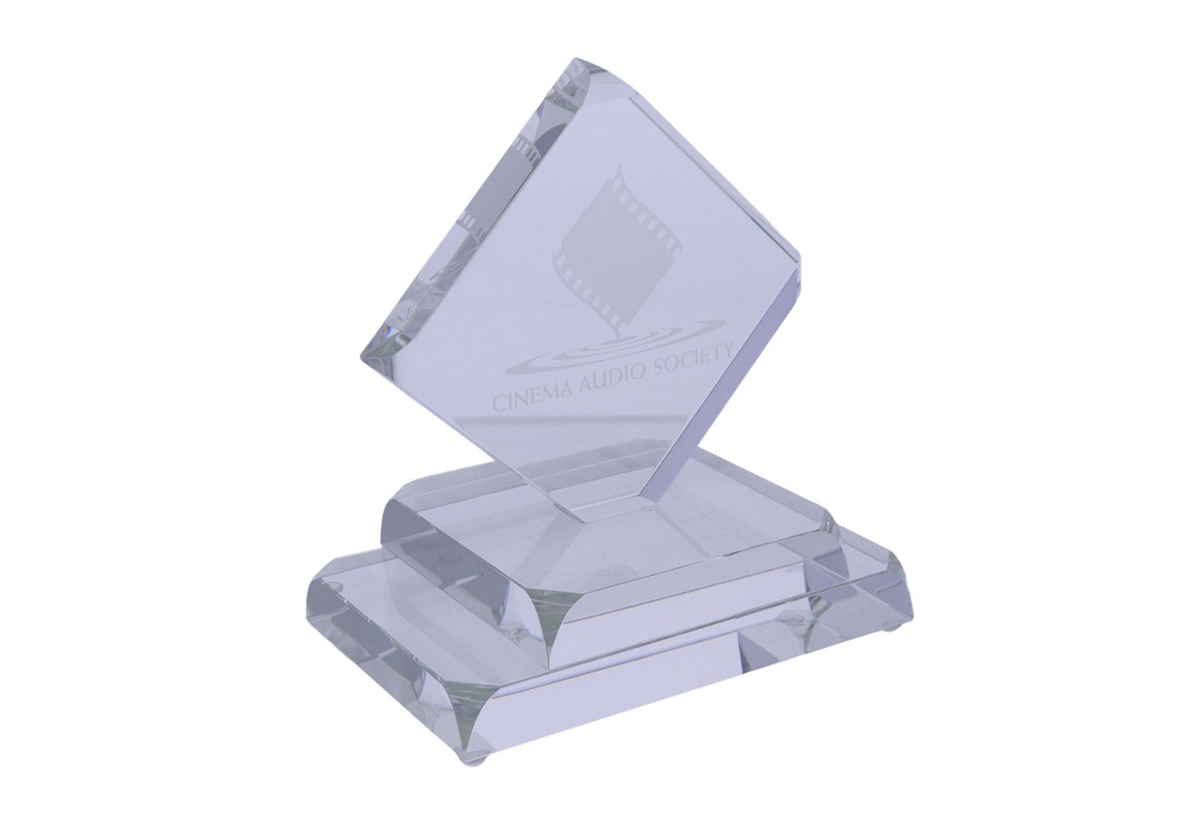 Custom Cinema crystal diamond award atop a tiered crystal base | Society Awards