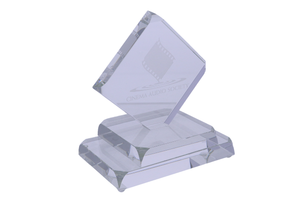 Custom Cinema crystal diamond award atop a tiered crystal base