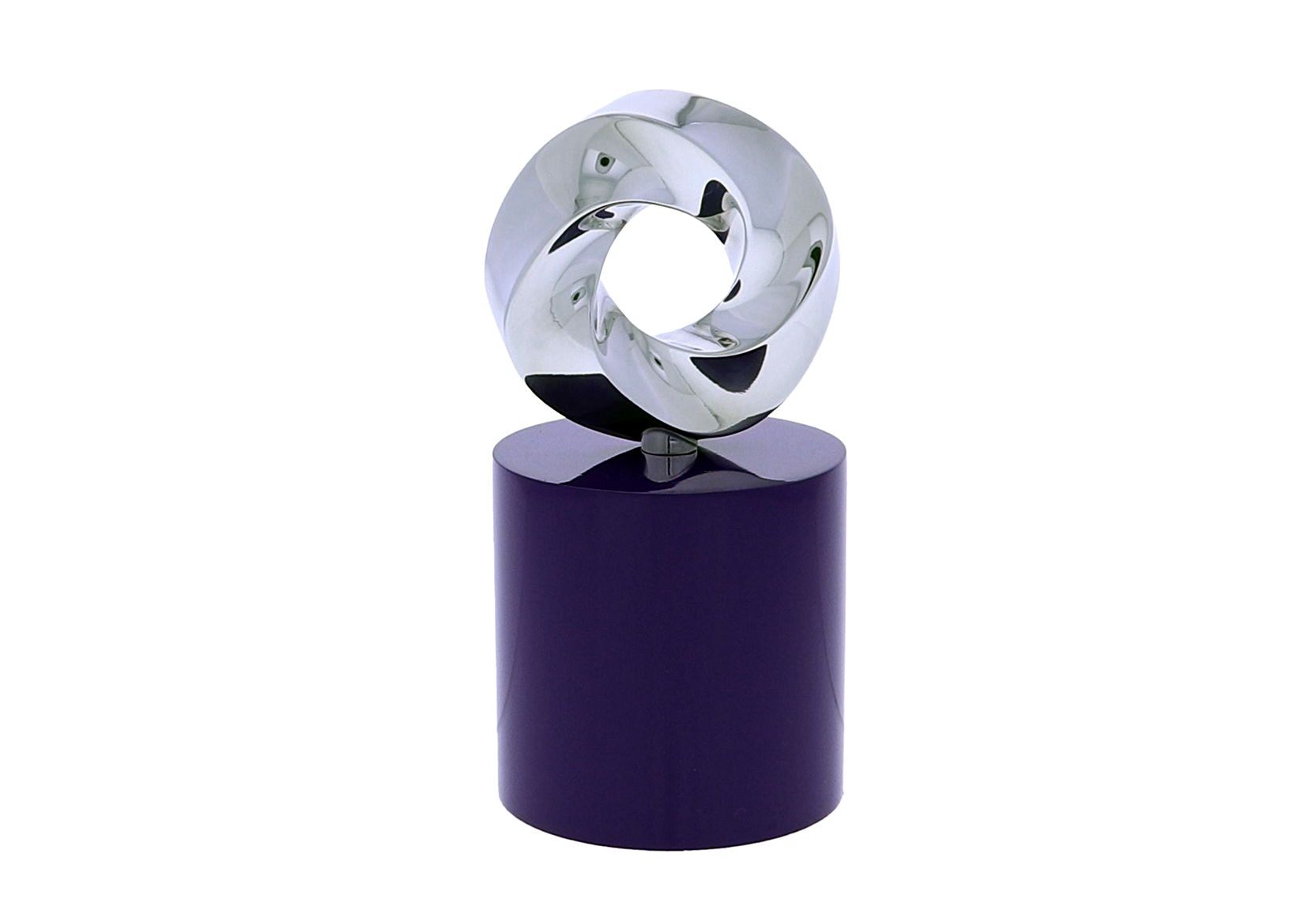 Twisting silver circle atop a black cylindrical base | Society Awards