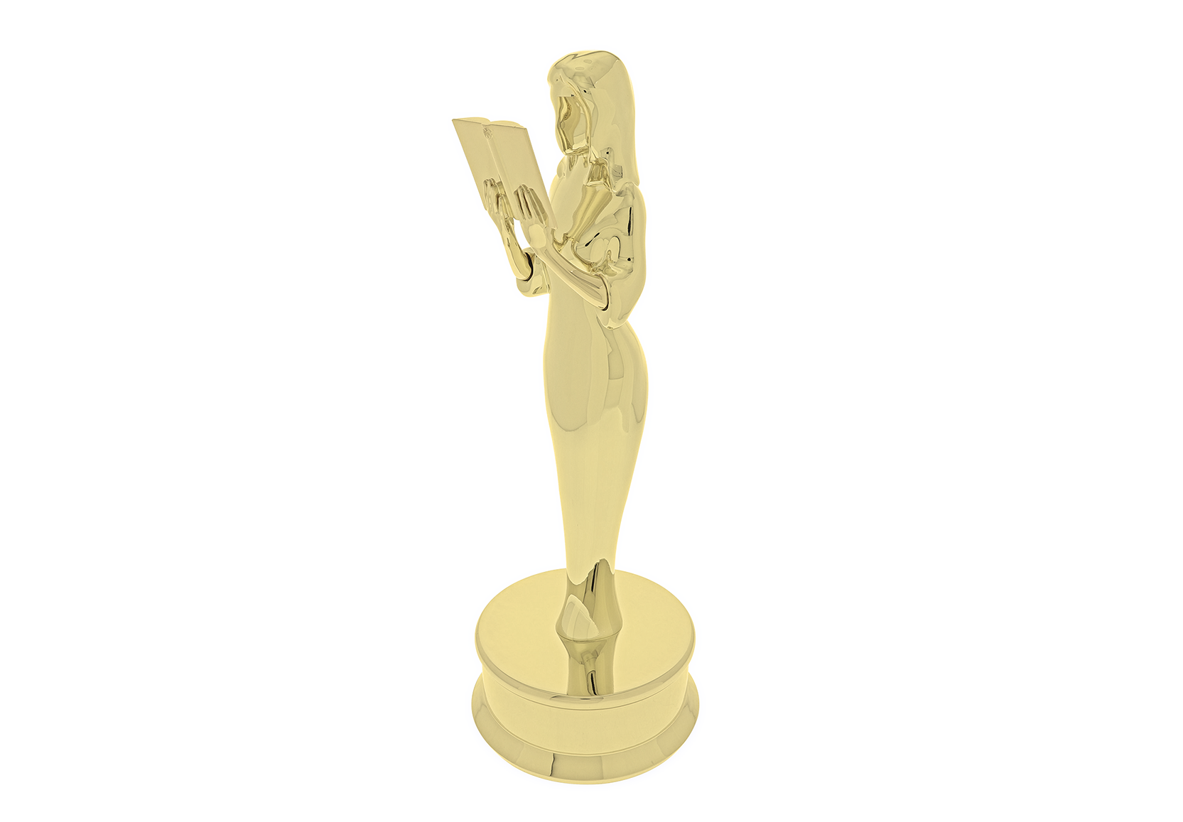 Gold statue of a woman reading a book | Society Awards