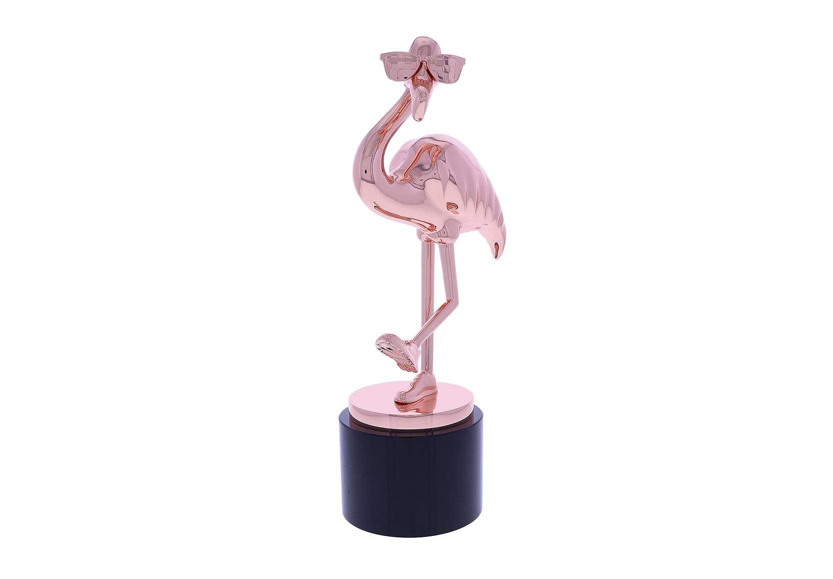 Rose gold flamingo wearing sunglasses atop a black base | Society Awards