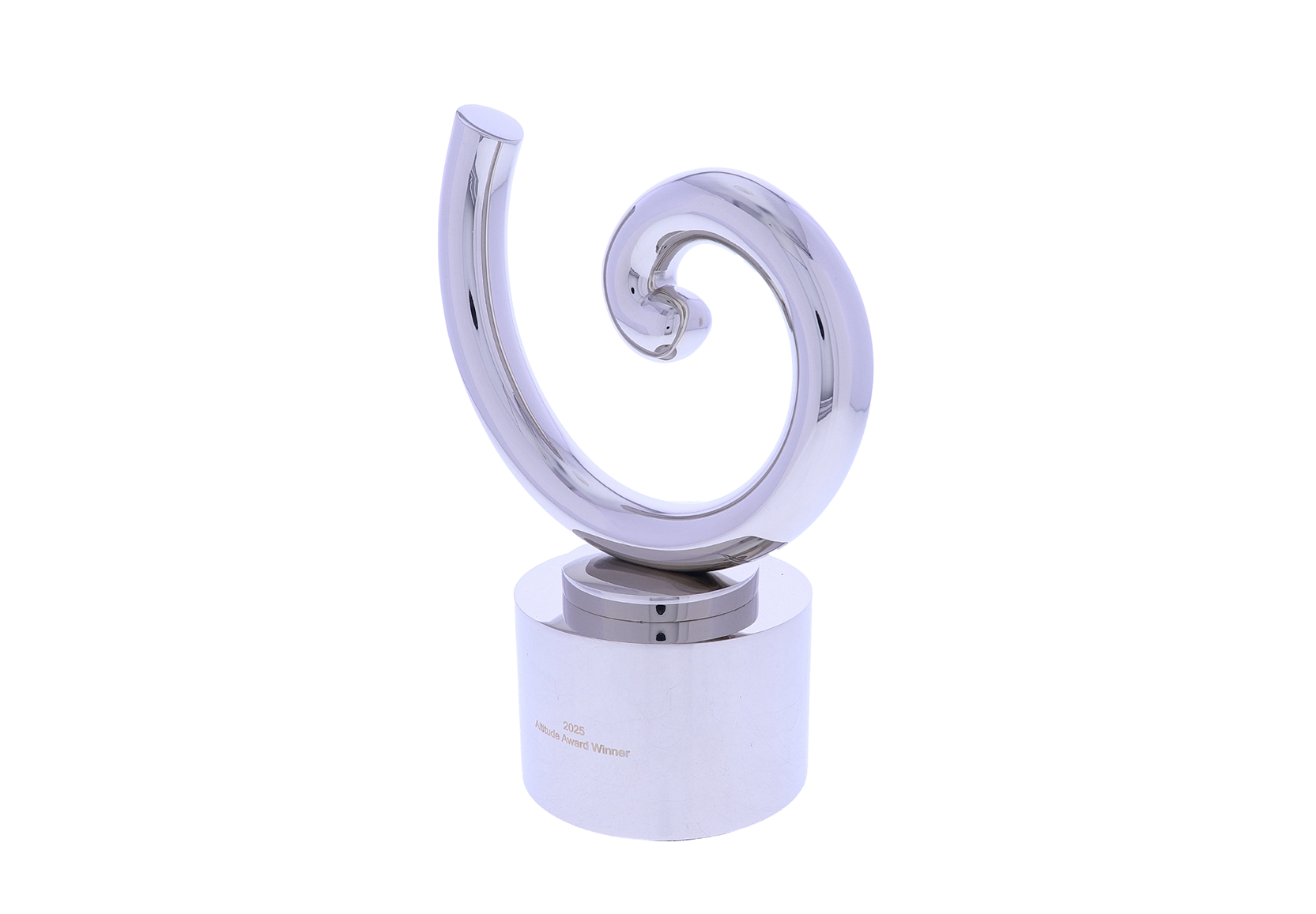 Silver sculptural swirl atop a cylindrical base | Society Awards