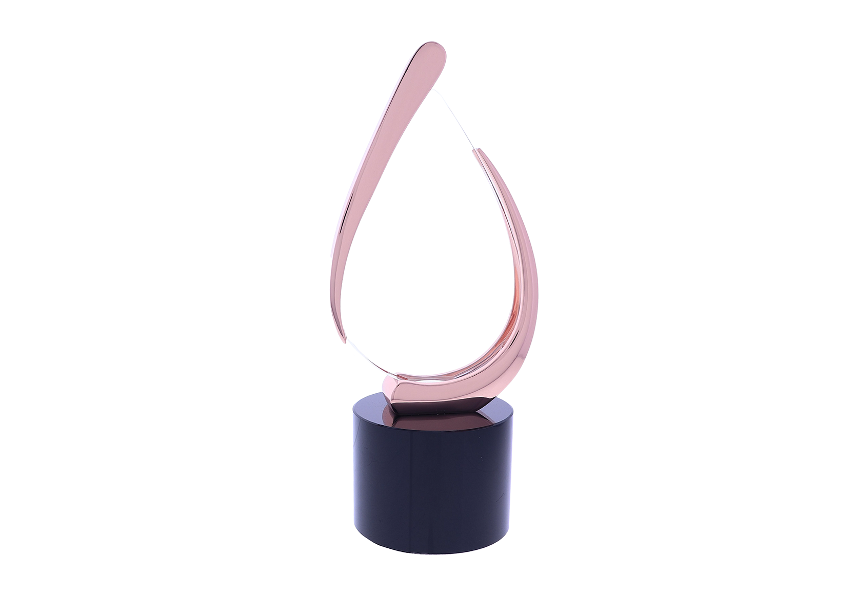 Rose gold partial teardrop outline atop a black base | Society Awards