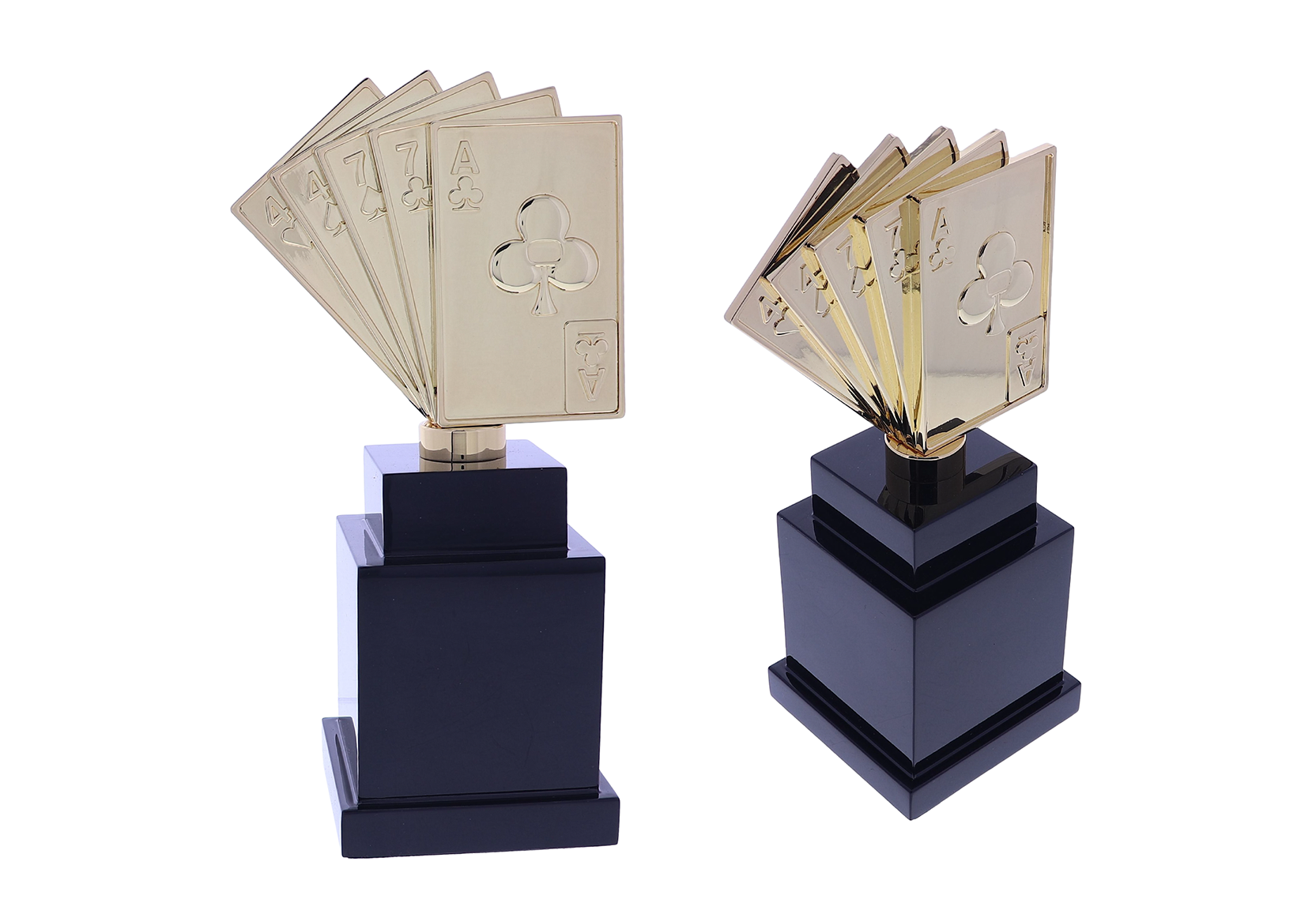 Gold fanned deck of cards atop a black base | Society Awards