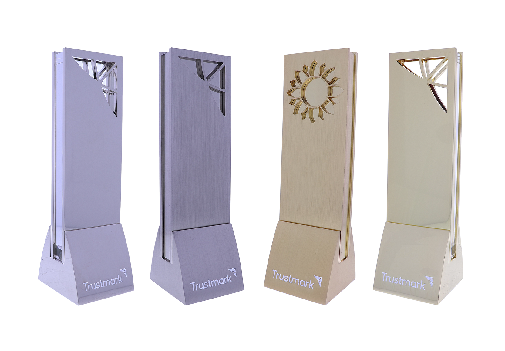 Silver and gold columns with distinct cut outs, crafted in shiny and brushed finishes | Society Awards