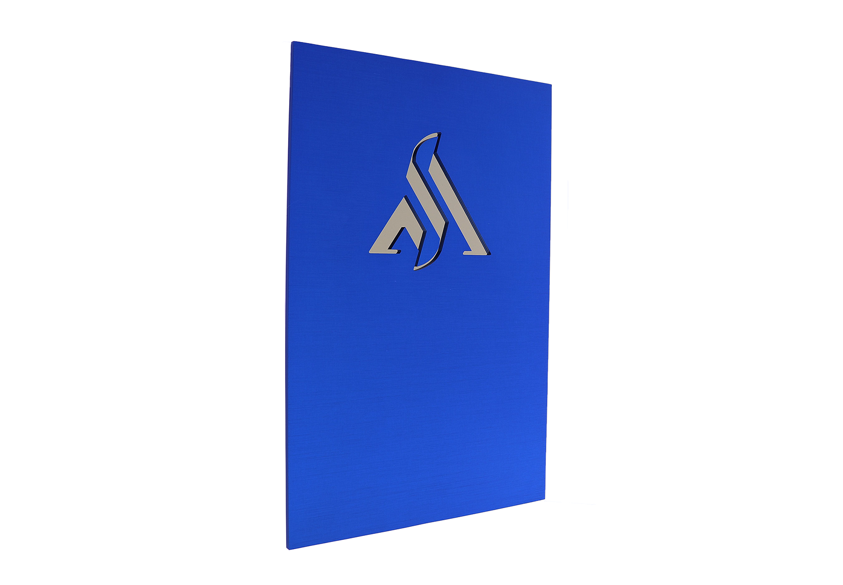 Bright blue plaque with logo cut out | Society Awards