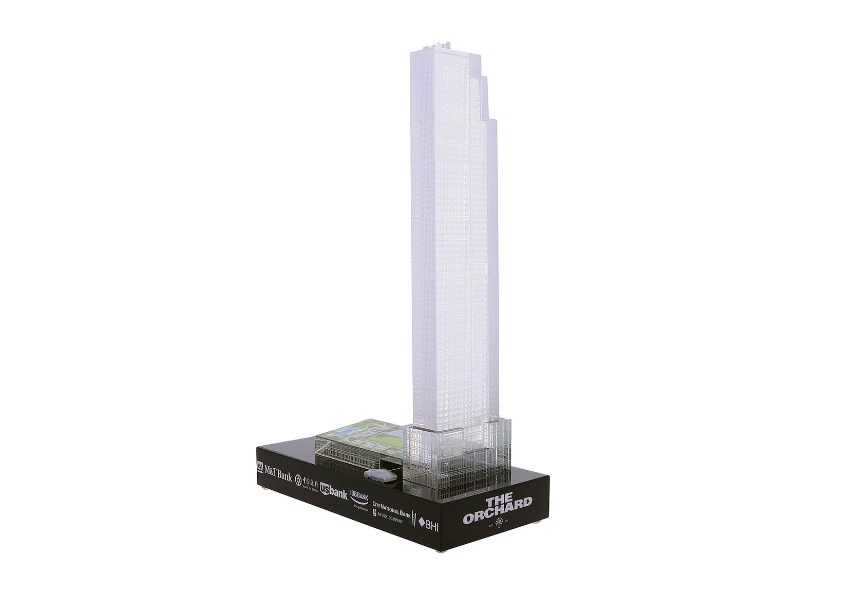 Crystal skyscraper atop black rectangular base | Society Awards