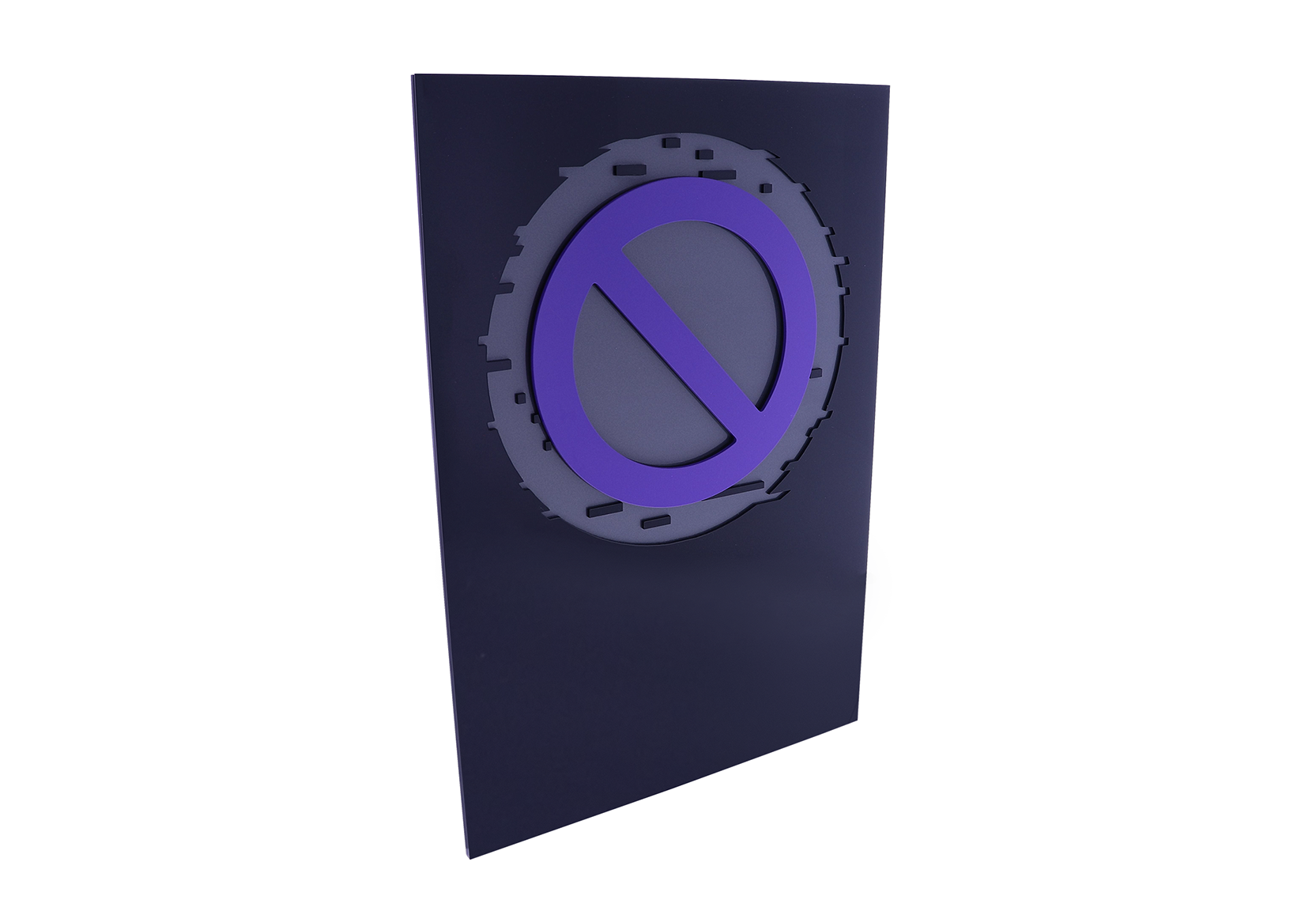 Black plaque with grey detailing and a purple prohibition symbol | Society Awards