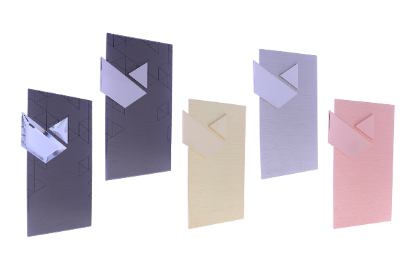 Tiered brushed metal and geometric plaques