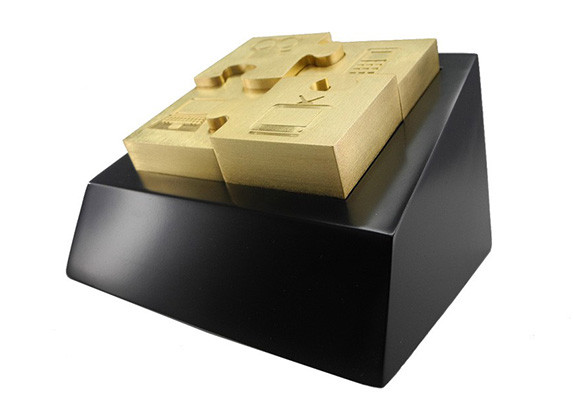 Removeable puzzle trophy in brushed satin finish each printed with media icons. Final award arrives in custom presentation box