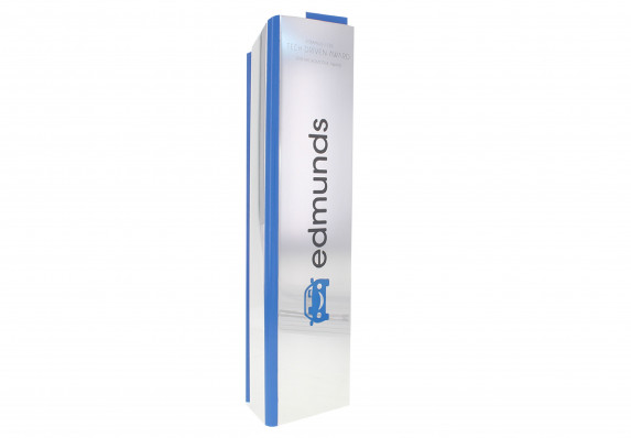Aluminum column trophy with color printed logo and brand-matched color accent.