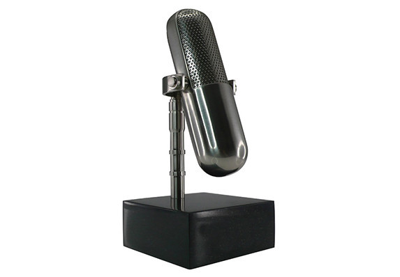 Custom silver microphone trophy on marble base