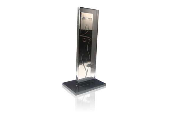 Presitigious creative and art awards custom glass and metal trophy