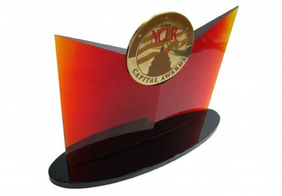Custom corporate award with red crystal and medallion