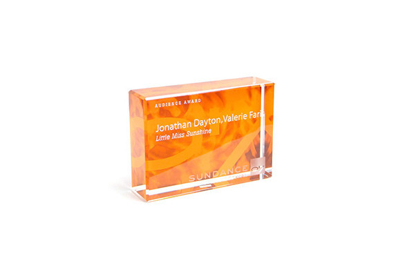 Custom crystal award with etching and color printing