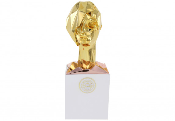 A custom trophy formed in cast resin and plated in 24k gold and rose gold. This unique modern award was crafted for a prestigious beauty recognition awards program.