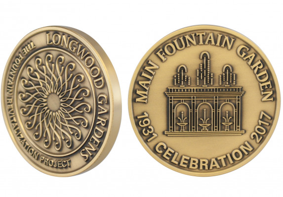 This custom medal was crafted in recognition of a historic gardens restoration project