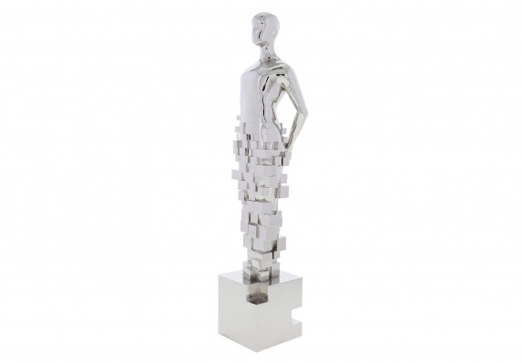 Custom metal statuette for a film awards program incorporating a pixelated pattern to give a sense of building blocks and progression.
