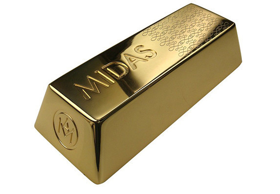 Gold bar award created in cast metal and plated in 24k gold. Finished with detailed hand-polishing.