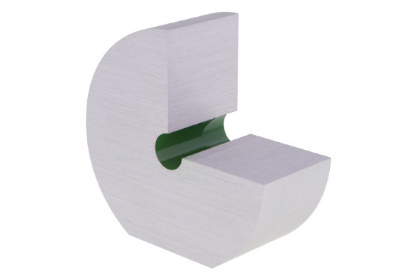 A custom crafted trophy made from solid machined aluminum with an elegant and modern brushed silver finish. The center has a hand-applied green enamel. Different award levels receive different colors and finishes.