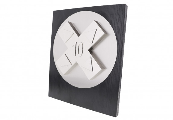 A silver-plated trophy plaque celebrating 10 years of service.