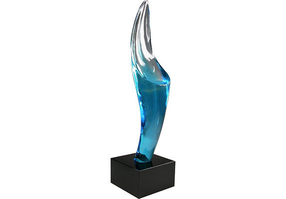 Society Awards designed custom crystal award with beautiful blue color fade