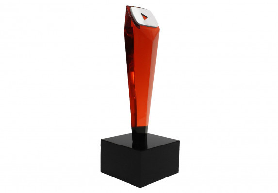 A custom acrylic and metal trophy for a prestigious technology conference.