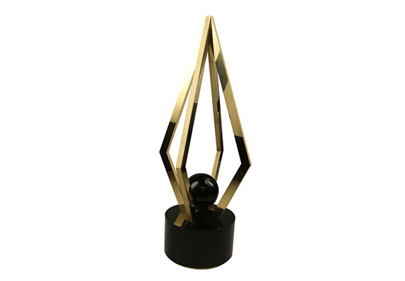 Interlocking diamond award in gold with black orb and black base