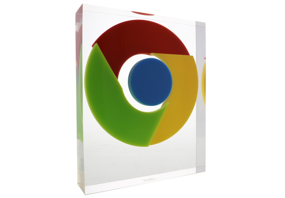 A custom acrylic award for top web store developers. This clean and minimalistic piece showcases unique dimension when viewed from different angles.