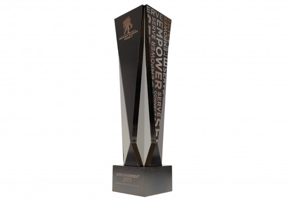 Custom brand graphics and logos applied to the Exclusive Gatsby trophy for a luxurious, custom appearance.